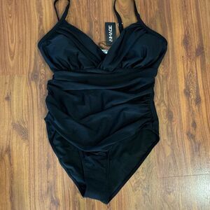 NWT Aimage Black one piece, ruched  swimsuit size L